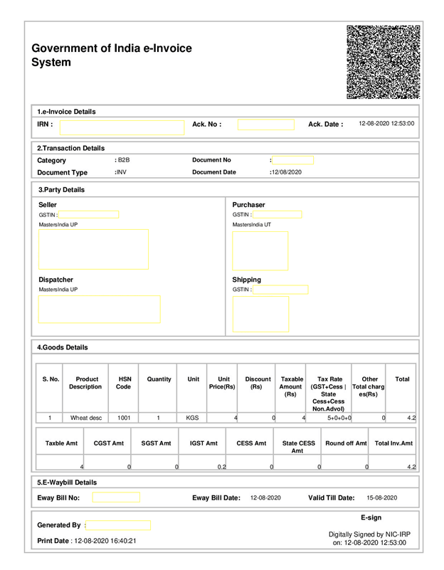 Govt of India e Invoice System