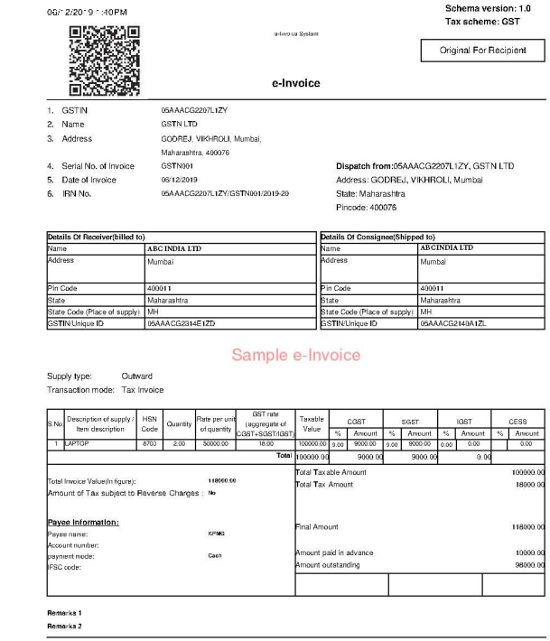 Sample e-Invoice